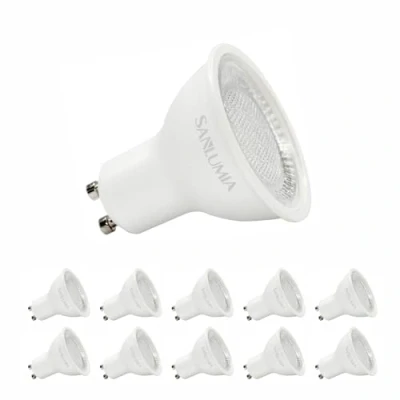 Image of sanlumia 10X 6W led Gu10 Bulb Super Bright 100 Degree Wide Beam Angle Spotlight 530lm CRI 90+ 75W Halogen Equivalent Warm White 3000K