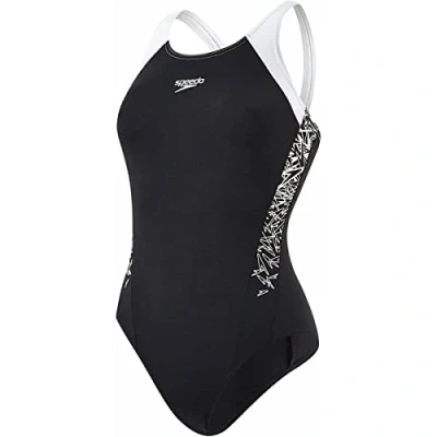 Image of Speedo Women&#039;s Boom Splice Muscleback Swimsuit, Black/White, 28 (UK 6)