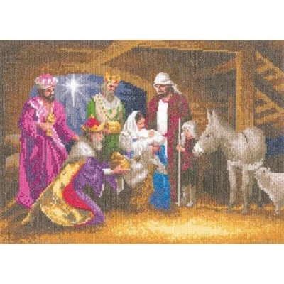 Image of Heritage Crafts Cross Stitch Kit Nativity 14 Count Aida