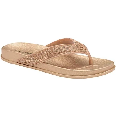 Image of DUNLOP Womens Quinn Glitter Cushioned Toe Post Flip Flops Rose Gold UK 5
