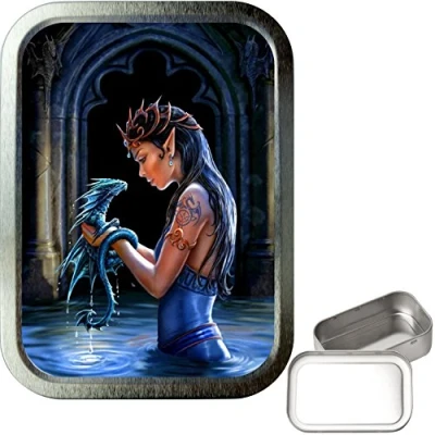 Image of TEEZ Blue Dragon Fairy Pool 2oz Silver Tobacco Tin, Baccy Smoking Tin