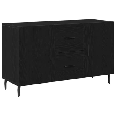 Image of vidaXL Black Oak Sideboard 100cm Wide, Sleek Rectangular Buffet for Dining Room/Living Area Matte Finish, Versatile Storage, Solid Wood, Easy Assembly Required