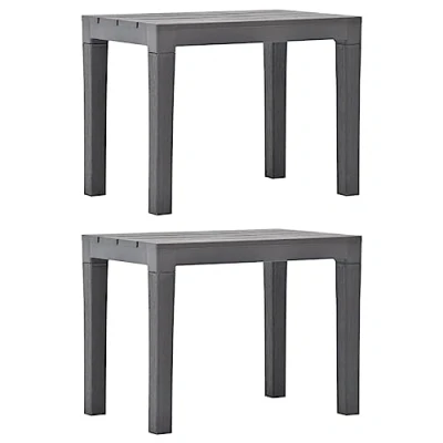 Image of vidaXL Garden Benches Set of 2 Durable Mocca Plastic with Elegant Wood look Surface Weather resistant Outdoor Seating