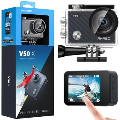 Image of AKASO V50 X Action Camera, Native 4K Wifi Underwater 40M EIS Anti Shake Cam with Touch Screen, Remote Control, Waterproof Case and Mounting Accessories Kit