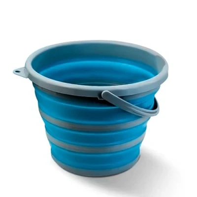 Image of Collapsible Bucket 10L, Silicone Folding Bucket, Round Blue/Grey Mop for Cleaning Tools, Ideal Travelling &amp; Fishing, Space Saving Design by Zuvo