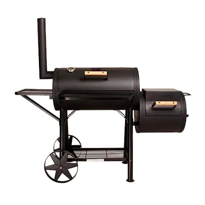 Image of CosmoGrill Outdoor XXXL 90KG Charcoal Black Barbecue with Barrel Offset Smoker, Built in Thermometer &amp; Shelves for Home Garden Party 170x70x145cm