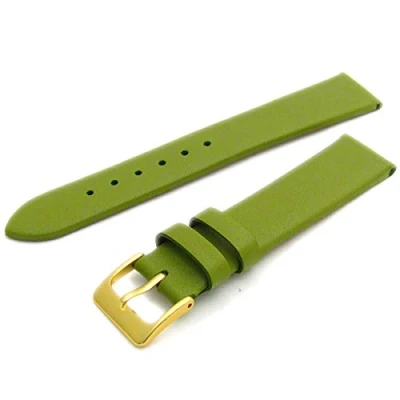 Image of Fine Calf Leather Watch Strap Band 22mm Lime Green with Gilt (Gold Colour) Buckle. Spring Bars (Watch Pins) W114/22