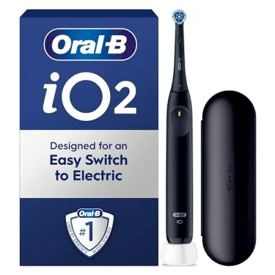 Image of Oral B iO2 Night Black Electric Toothbrush, 1 Toothbrush Head, Travel Case, Designed by Braun