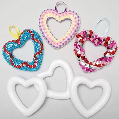 Image of Baker Ross AX853 Heart Polystyrene Rings Pack of 10, Ideal for Model Making, Crafting, Valentine’s Day, Gifts or Keepsakes