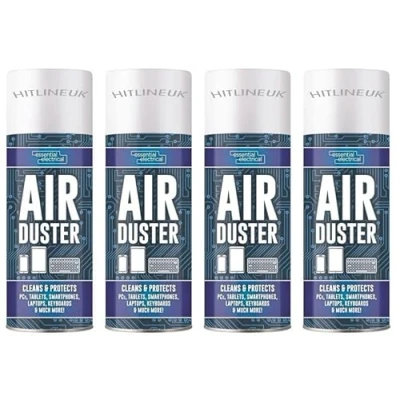 Image of 400ml Compressed Air Duster Spray Can All Purpose Cleaner Protects Laptops Keyboards (4 Cans)