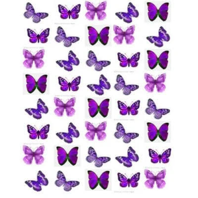Image of 40 Gorgeous Mixed Purple Edible Wafer Paper Butterfly Cake Toppers Decorations