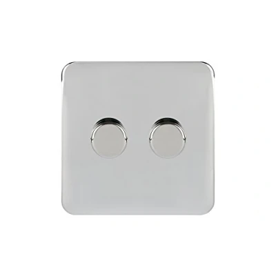 Image of Schneider Electric Lisse Screwless Deco Double Universal 2 Way Dimmer Light Switch, 250W/VA, GGBL6022CPCS, Polished Chrome