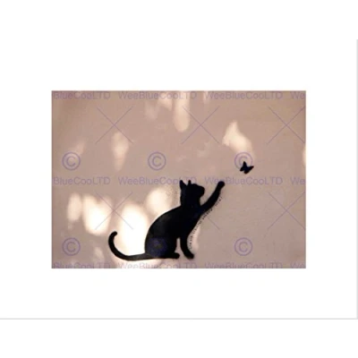 Image of Wee Blue Coo Cat Butterfly Silhouette Graffiti Art Picture Wall Print