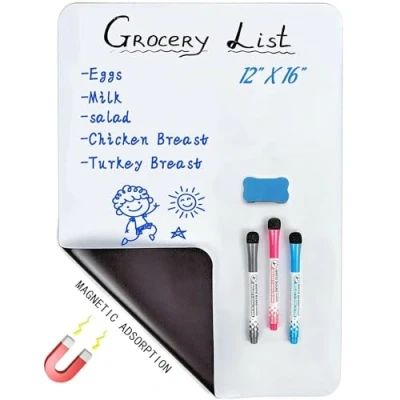 Image of Whiteboard Magnetic Dry Wipe Board Self Adhesive for Any Smooth Surface with New Stain Resistant Technology,Home Kitchen Fridge Shopping List and Office Notice (16 X 12)
