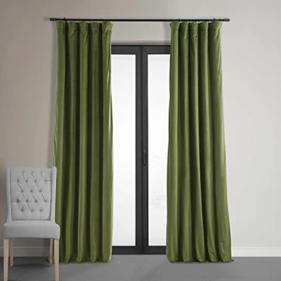 Image of HPD Half Price Drapes Signature Velvet Thermal Blackout Curtains for Living Room 120 Inch Long (1 Panel) Rod Pocket Insulated Bedroom Window Curtains, 50W x 120L, Basque Green