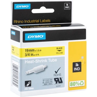 Image of DYMO Rhino Industrial Heat Shrink Cable Label Tubes 19 mm x 1.5 m Black Print on Yellow for Makers