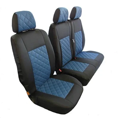 Image of Texmar Designed to fit IVECO DAILY after 2015 RIGHT HAND DRIVE ECO BLU LEATHER Seat Covers 2+1 (1 single 1 double)