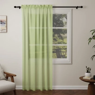 Image of Pacok Green Voile Curtains, 90 Drop Net Curtain for Windows, Rod Pocket Sheer Panel Curtains Living Room Kitcken Bedroom W56xL90 Inch(Green, 142 x 228cm)