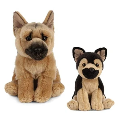 Image of Living Nature German Shepherd Parent &amp; Puppy, Realistic Soft Cuddly Toy Gift Bundle, Naturli Eco Friendly Plushies, 21cm and 16cm
