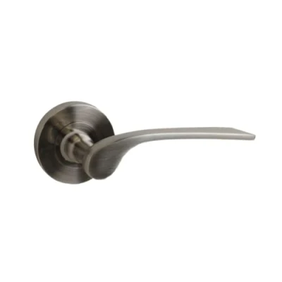 Image of VIBE Leon Lever on Rose Door Handle in Satin Nickel Plated Finish for Internal Doors