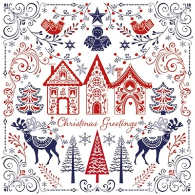 Image of Marie Curie Charity Folk Scene Christmas Cards Pack of 10 With Envelopes