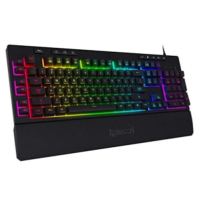 Image of Redragon K512 Shiva RGB Backlit Membrane Gaming Keyboard US Layout with Multimedia Keys, Linear Mechanical Feel Switch, 6 Extra On Board Macro Dedicated Media Control, Detachable Wrist Rest