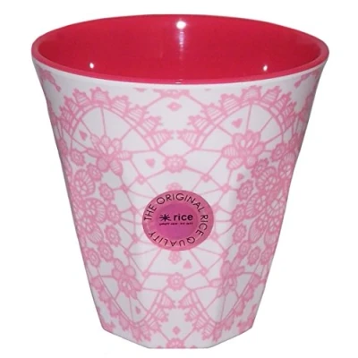Image of Melamine Medium Cup Two Tone Lace Print Coral by Rice DK