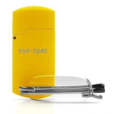 Image of eye spec Folding Reading Glasses with Compact Yellow Case Mens/Ladies Stylish Rimless Fold Up Design Available in 7 Colours, 9 Lens Strengths (+2.5)