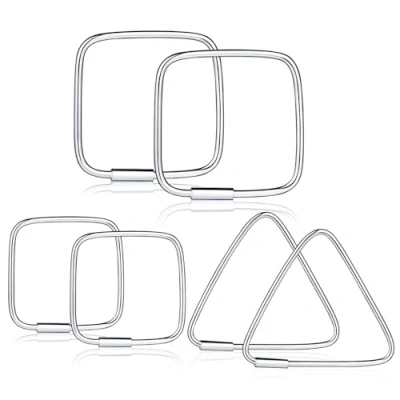 Image of Infinite U Women&#039;s Girl&#039;s Studs Earrings 925 Sterling Silver Triangle/Square Shaped Hoop Earring Set Creole, gift for Birthday and christmas, 3 Pairs