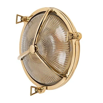 Image of Carlisle Lacquered Solid Brass IP66 Half Cover Prismatic Glass Outdoor &amp; Bathroom Wall Light