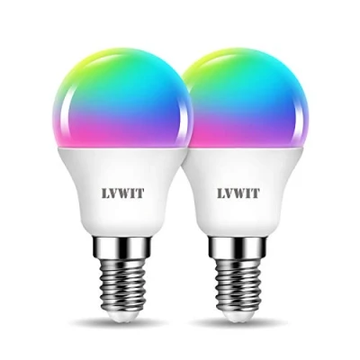 Image of LVWIT E14 Dimmable Smart led Bulb, Golf Ball Bulb E14,470Lm, 4.9W Replace 40 Watt, Compatible with Alexa,Echo,Google Assistant Light Bulbs,E14 Color WiFi (2PCS)