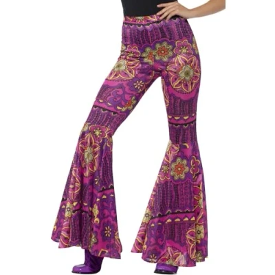 Image of Smiffys Flared Trousers, Ladies, Pink Psychedelic, 1960&#039;s Groovy Fancy Dress, 1960s Dress Up Costumes