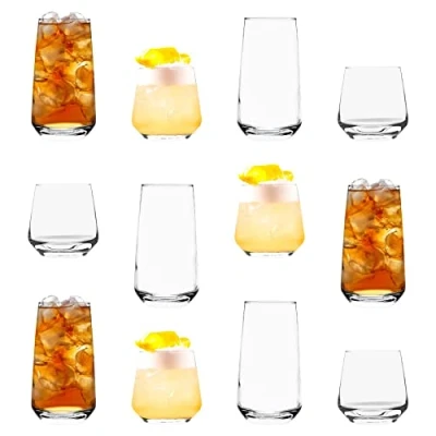 Image of LAV 12pc Clear Lal Glassware Set Mixed Glass Highball Cocktail Gin Glasses and Water Whiskey Drinking Tumblers