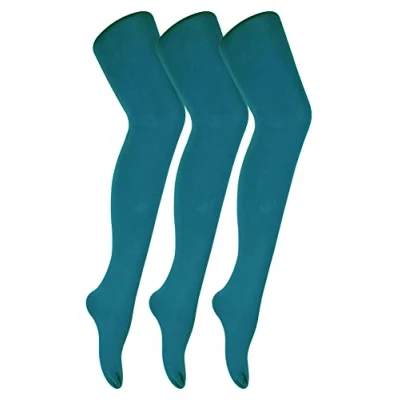 Image of Sock Snob 3 Pair Multipack Womens Coloured Opaque 80 Denier Tights Plain Block Colour (M, Teal)