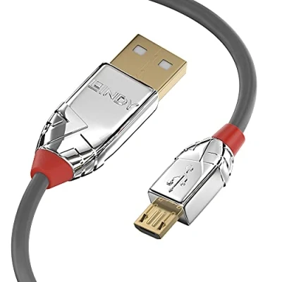 Image of LINDY 36652 USB 2.0 Type A to Micro B Cable, Cromo Line Grey, 2m
