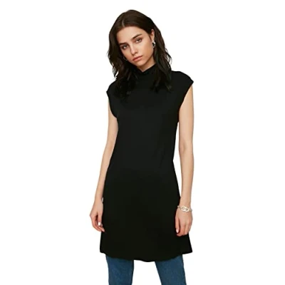 Image of Trendyol Women Modest Fitted Basic Turtleneck Knit Tunics Black
