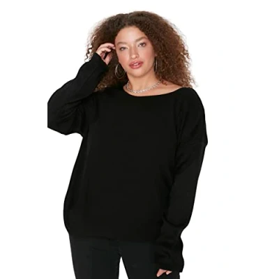 Image of Trendyol Women Plus Size Regular fit Shift Crew Neck Knitwear Jumper Black