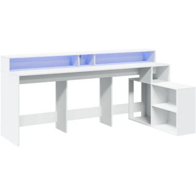 Image of vidaXL Desk with LED Lights White 200x104x91 cm Engineered Wood