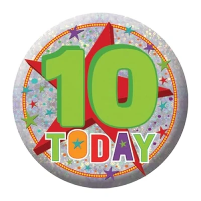 Image of amscan 9900830 Badge Sml HoloG Hapy 10th BD