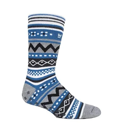 Image of HEAT HOLDERS Mens Soul Warming Thick Winter Nordic Patterned Non Slip Thermal Slipper Socks with Grippers (6 11 uk, Grey/Denim (Soul))