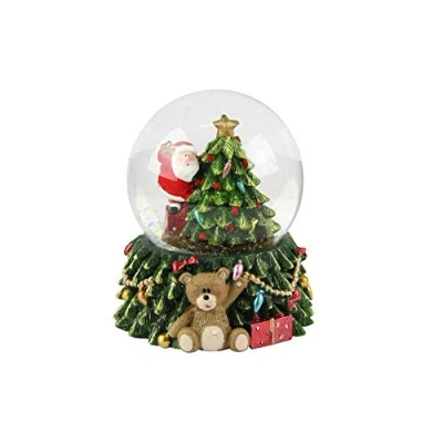 Image of Gisela Graham Santa with Christmas Tree Led Light up ,Resin and Glass Snow Dome