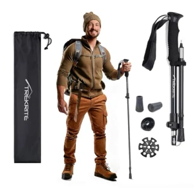 Image of Folding Walking/Hiking/Trekking Poles/Sticks Lightweight Unisex with Accessories (1pc or 2pc / set/pair 2 sizes) Trekrite (Small, Single)