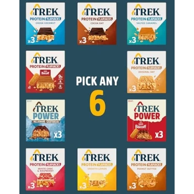 Image of Trek Flapjack Selection Pick Any 6 or 12 Multipack from 10 Flavours (18 Bars)