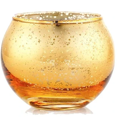 Image of Set of 6 Round Globe Tea Light or Votive Candle Holder Gold Mercury Glass