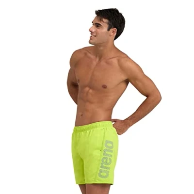 Image of Arena Men&#039;s Fundamentals Logo Beach Boxer, Soft Green neon Blue