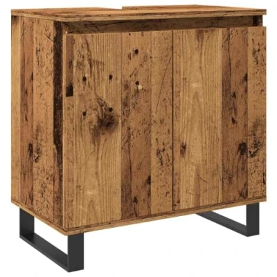 Image of vidaXL Bathroom Cabinet Sink Cupboard Vanity Unit Old Wood Engineered Brown 58x33x60 cm Iron Feet