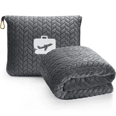 Image of EverSnug Premium Travel Blanket Pillow Soft 2 in 1 Airplane with Bag Pillowcase, Hand Luggage Sleeve and Backpack Clip (Grey), King
