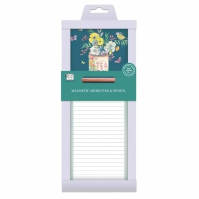 Image of Otter House Magnetic Memo Notes Pad and Pencil Floral Bouquet Birds Design Lovely Gift Idea from