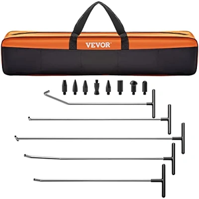 Image of VEVOR Rods Dent Removal Kit, 13 Pcs Paintless Repair Tool, 5 Stainless Steel Rods, 8 Tapper Heads, Professional Hail Tool for Minor Dents, Door Dings and Damage