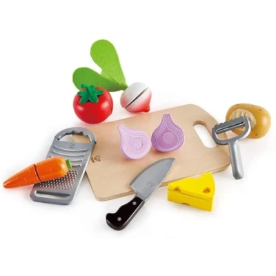 Image of Hape E3154 Cooking Essentials Toy, Play Cutting Vegetables Set for Kids, Wooden Food Kitchen Accessories